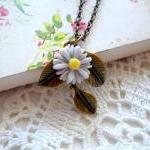 Leaf Necklace Sunflower Necklace Grey Necklace..