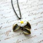 Leaf Necklace Sunflower Necklace White Necklace..