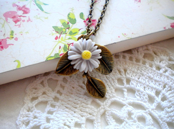 Leaf Necklace Sunflower Necklace Grey Necklace Sunflower Jewelry Flower Necklace