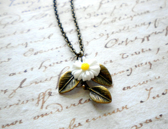 Leaf Necklace Sunflower Necklace White Necklace Sunflower Jewelry Bridesmaid Necklace
